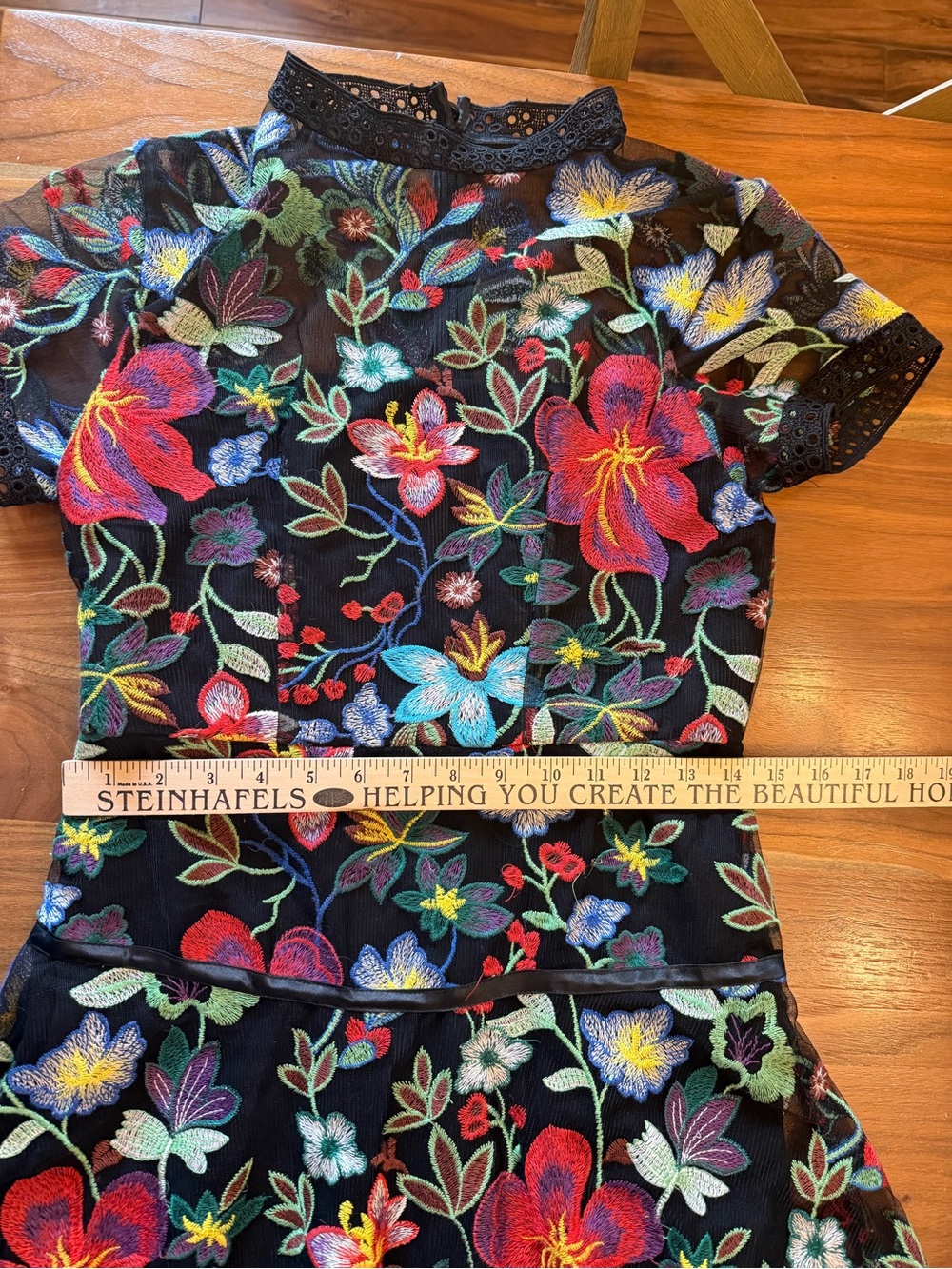 Anthropologie Black Sheer Midi Dress with Multicolor Floral Embroidery - Picture 5 of 8